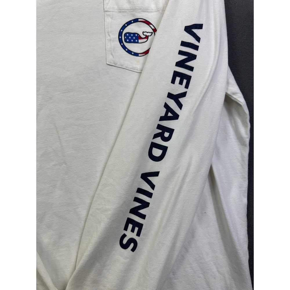 Vineyard Vines Mens Long Sleeve Pocket T-Shirt White USA Flag Whale Logo Large - Picture 4 of 10